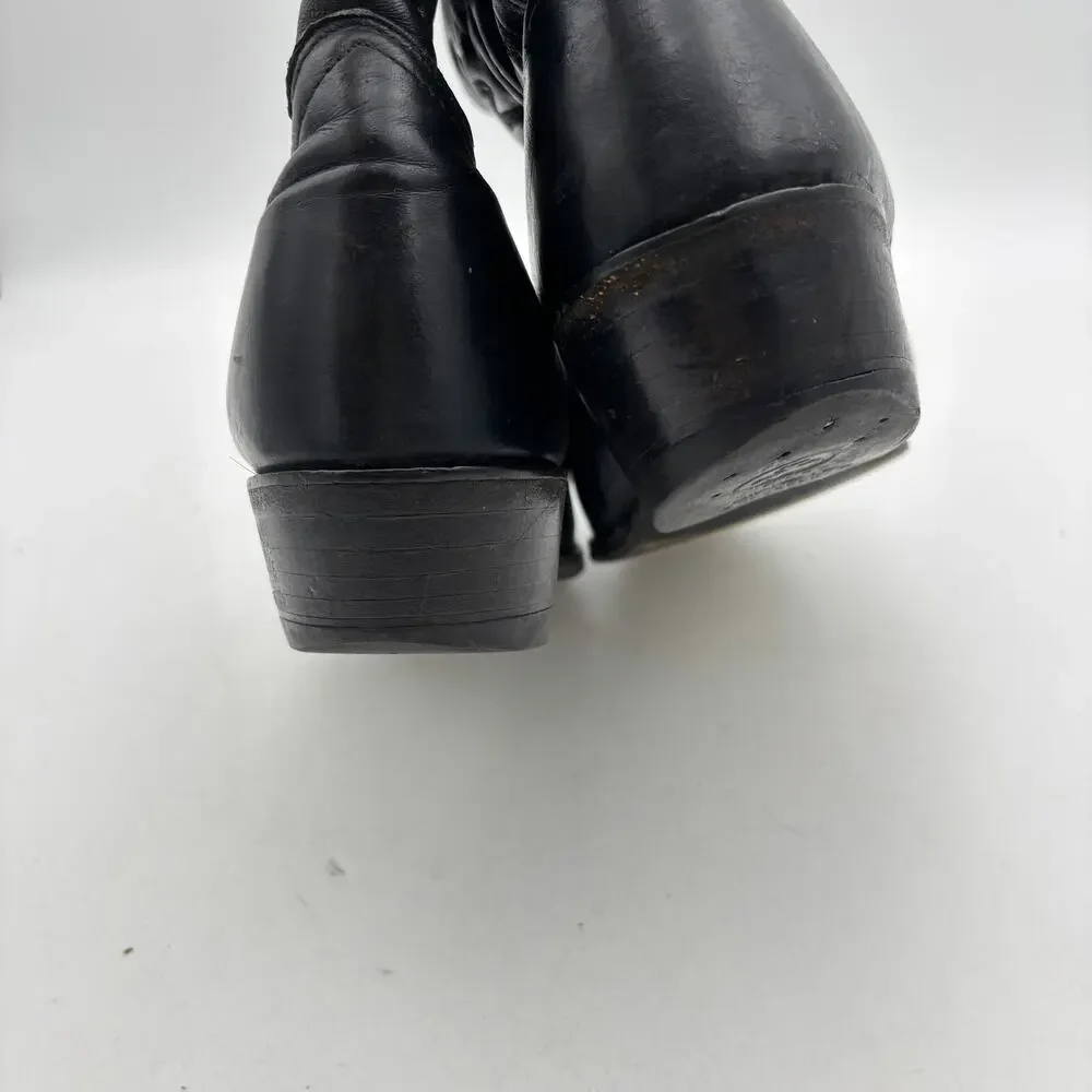Vintage J. Chisholm Black Leather Cowboy Boots Mens 11.5D Western Cowboy